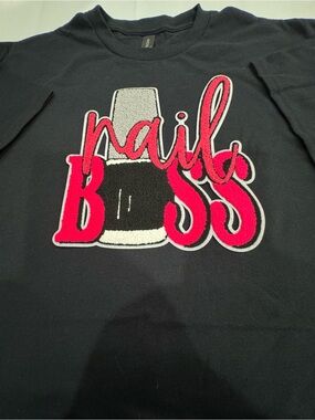 Nail Boss Graphic Tee - Black with Pink & White Applique